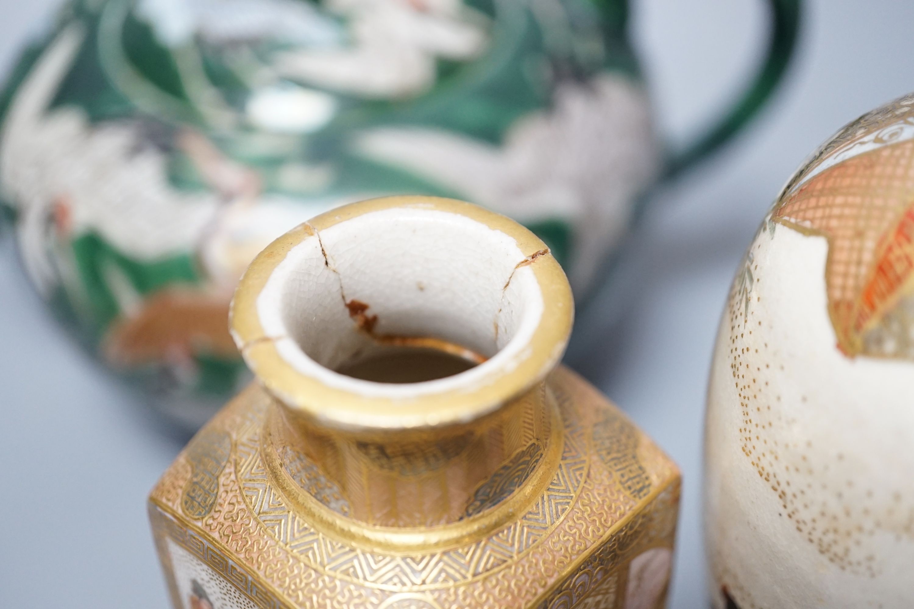 Japanese Satsuma and Fukagawa wares, Meiji period, teapot 10cm high